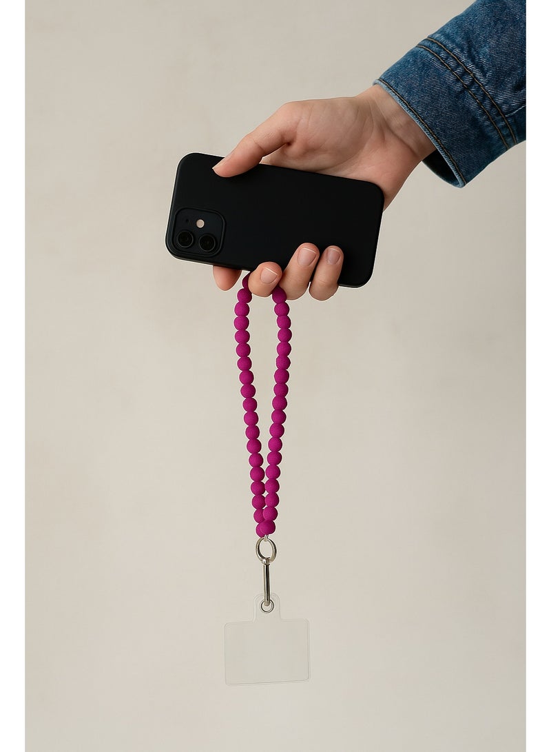 سوار موبايل قصير من الخرز – مسكة يد قوية وأنيقة، لون فوشيا - Image 2